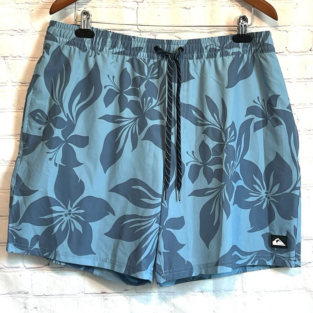 Quiksilver Men's XL Board Shorts Swim Trunks Elastic Waist Surfsilk Hibiscus